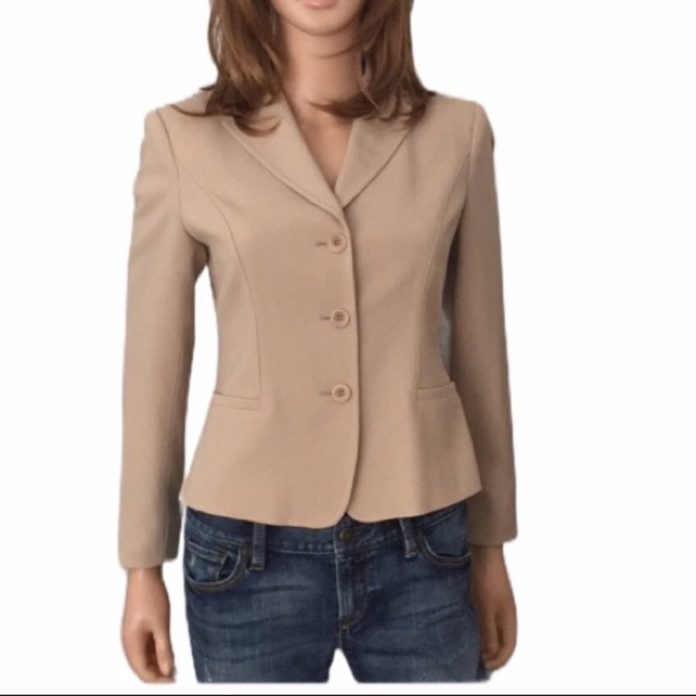 Vintage Talbots 100% Wool Tan Blazer Italian Fabric Made in Hong Kong Size 4P
